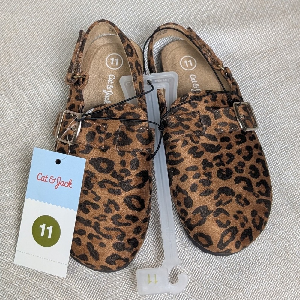 Cat & Jack Clogs Toddler 11 Brown NWT Leopard Print Slingback Buckle Shoes